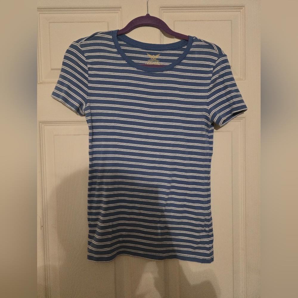 Blue & White Striped Short Sleeve Tee